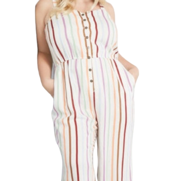 Modcloth Jumpsuit, Modcloth Plus Size, Modcloth Striped Jumpsuit 2x, Linen Blend - Picture 1 of 8
